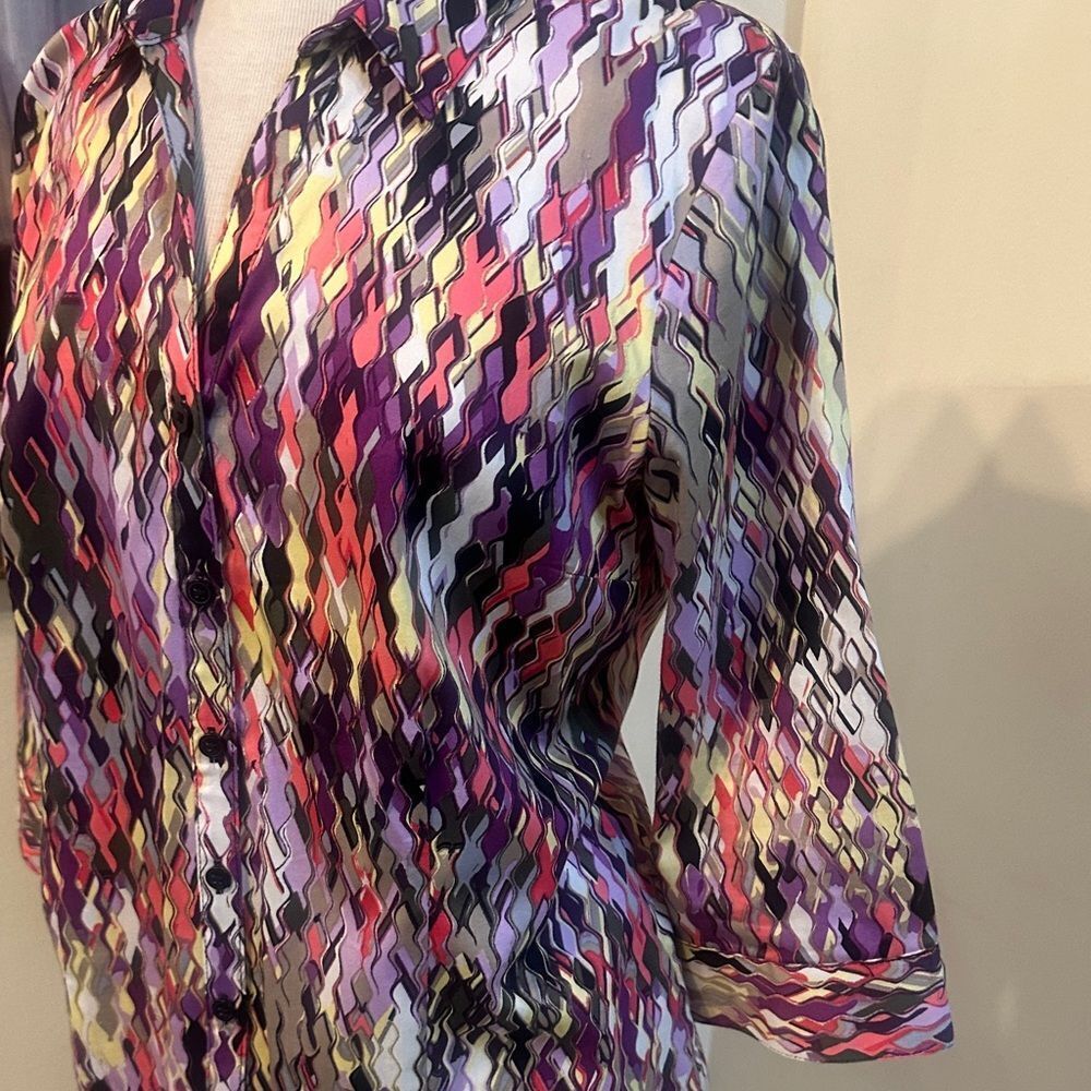 Dana Buchman Multicolor Patterned Button Down Top… - image 6